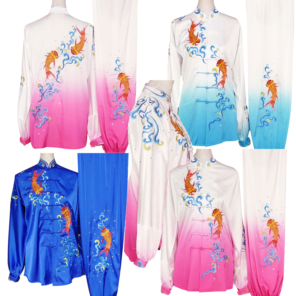 刺绣太极服装渐变色太极拳比赛服演出服男女同款表演舞剑刀气功服