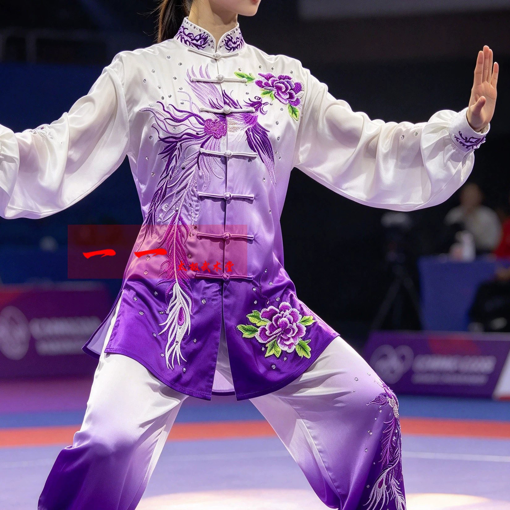 新款太极服装女渐变色太极比赛表演服成人练功服紫凤翎羽层层舒展