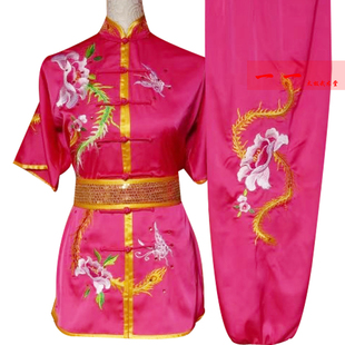 新款短袖武术服装武术表演服长拳练功服晨练服跆拳道刺绣花舞剑扇