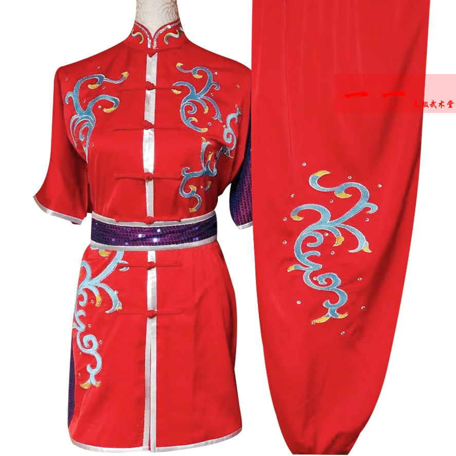 新款青少年武术服装武术表演服男女长拳比赛服练功演出服太极彩服