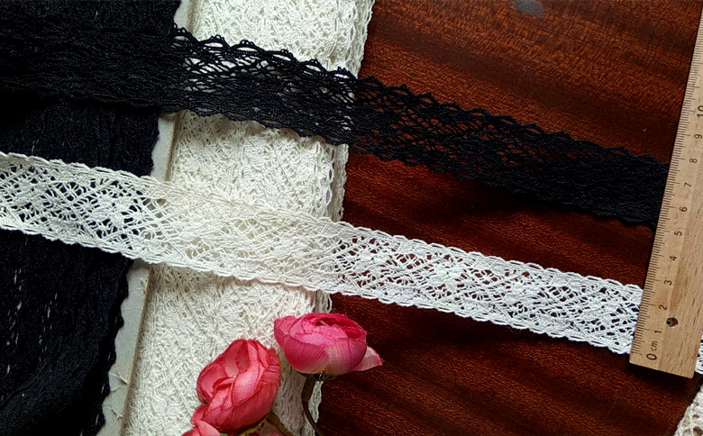 特价客供米白色黑色细棉线花边