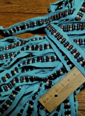 43D布艺DIY装饰辅料青蓝色棉质人字带2cm宽·手工订珠子镶饰花边
