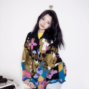 童趣动物风景 长款 小狐狸 故事刺绣图案开衫 羊毛衣 世界 Vintage