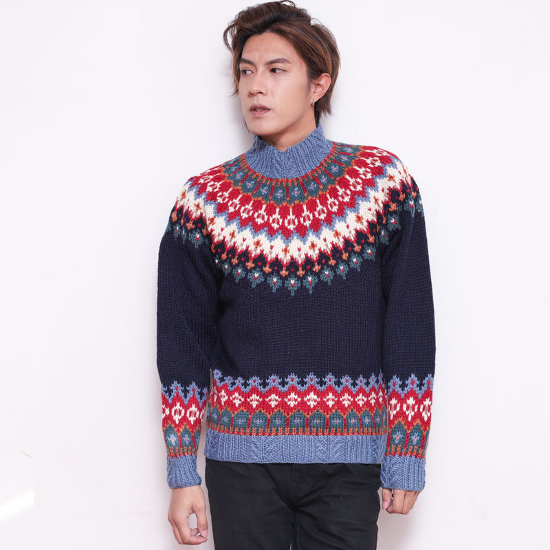 Vintage 古着摩天轮冰岛 北欧圣诞冬费尔岛文艺复古 男女手工毛衣