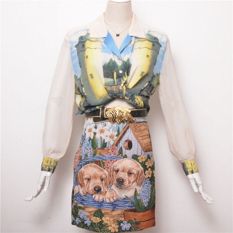 春夏装 复古vintage 北欧古典建筑巴洛克风 透视透明防晒衬衫 女