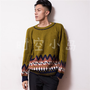 Vintage圣诞礼物波普拼色北欧文艺冰岛民族风套头圆领男士 衣 毛衫