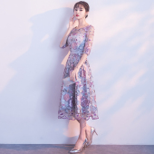 演出聚会礼服 毕业主持人礼服刺绣敬酒修身 宴会晚礼服女中长款 新款