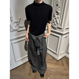 积淀条纹剑道西裤男款打褶刺绣高腰微喇裤子K0185-P78，男装西裤，电商A330-1