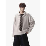 现货~美式复古宽松polo翻领卫衣外套头男女PL50-P68送领带，女装短外套，电商A330-1