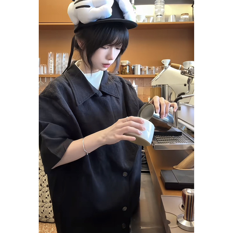 潮流~亚麻竹节肌理几何解构多形态击剑短袖衬衫CS26-P68,男装T恤,电商A330-1