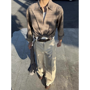 ~美式复古棕色长袖格子衬衫男 CS43-P40，男装衬衫，电商A330-1