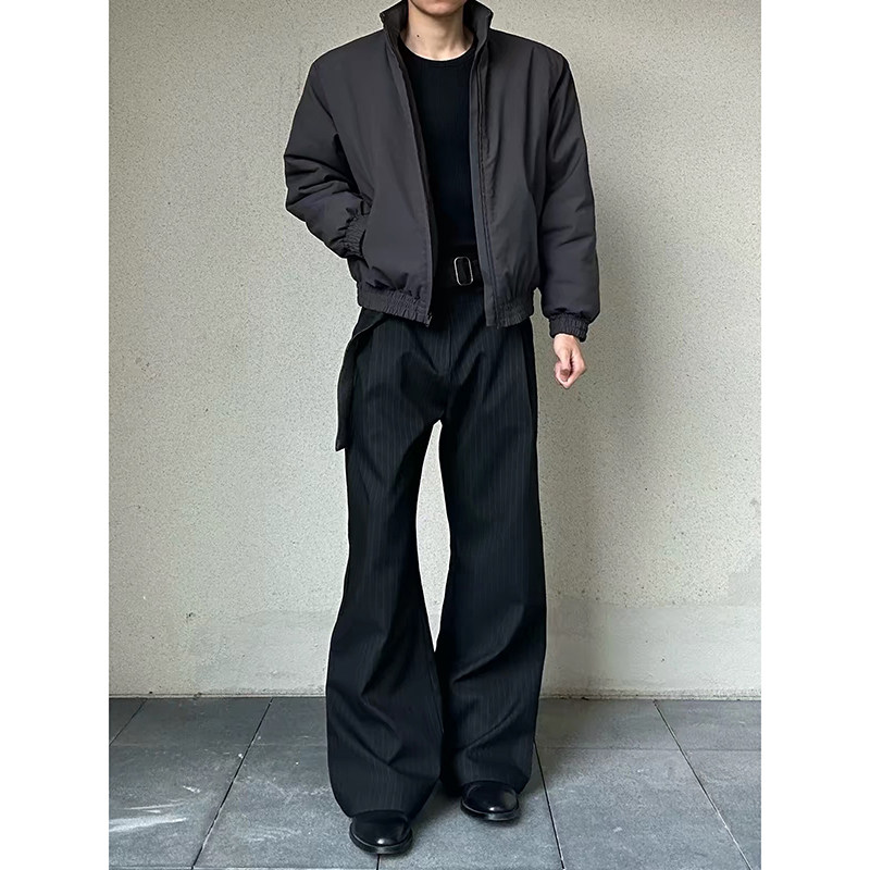 ~绑带条纹西裤双面撞色腰带直筒A字型休闲西裤K0223-P68，男装西裤，电商A330-1