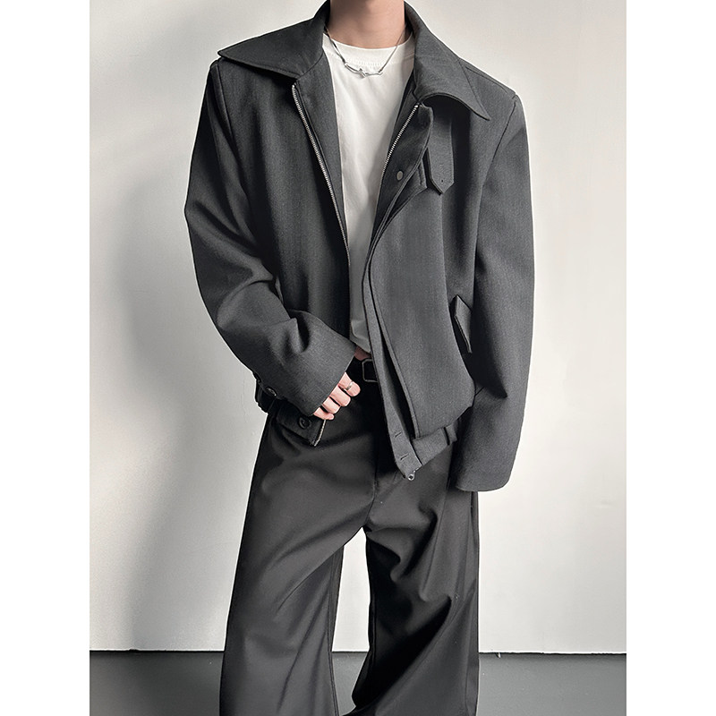 廓形叠门襟正肩潮流立领短款拉链夹克外套YY78-P128，男装夹克，电商A330-1