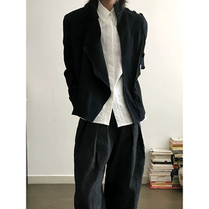 黑色短款击剑服外套男款不规则设计感多形态美式夹克 JK156-P118图片