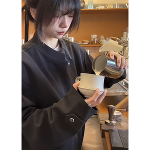 现货~解构活页设计按钮斜门襟不对称新中式垫肩夹克 XZ12-P108图片