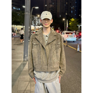 美式复古麂皮衣外套男秋春短款夹克翻领棒球服 JK136-P118图片
