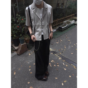 解构几何衬衫短袖假两件西装领衬衣男 CS61-P78图片