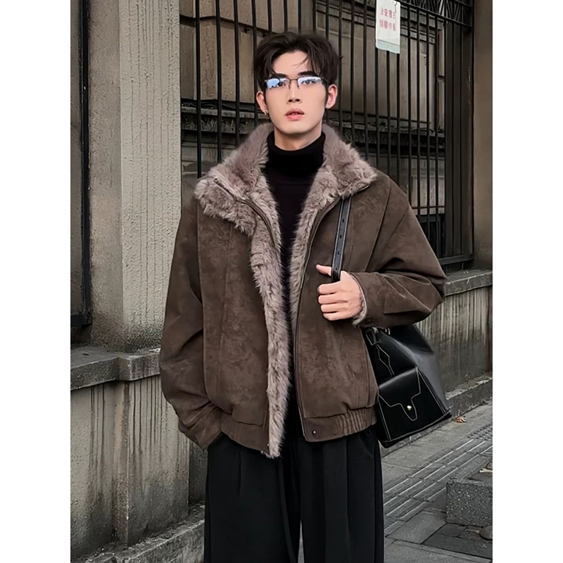 ~皮毛一体皮棉衣男冬季2025新款复古加厚棉服皮衣YY84-P138，男装皮衣，电商A330-1