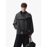 潮流~斜拉链多穿领型正肩廓形毛呢绑带夹克YY73-P128，男装夹克，电商A330-1