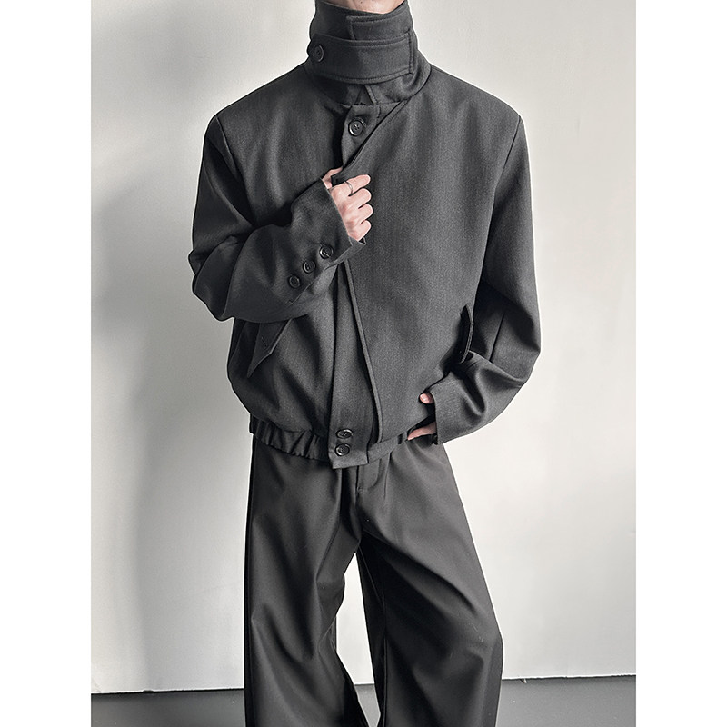 ~廓形叠门襟正肩潮流立领短款拉链夹克外套YY78-P128，男装夹克，电商A330-1