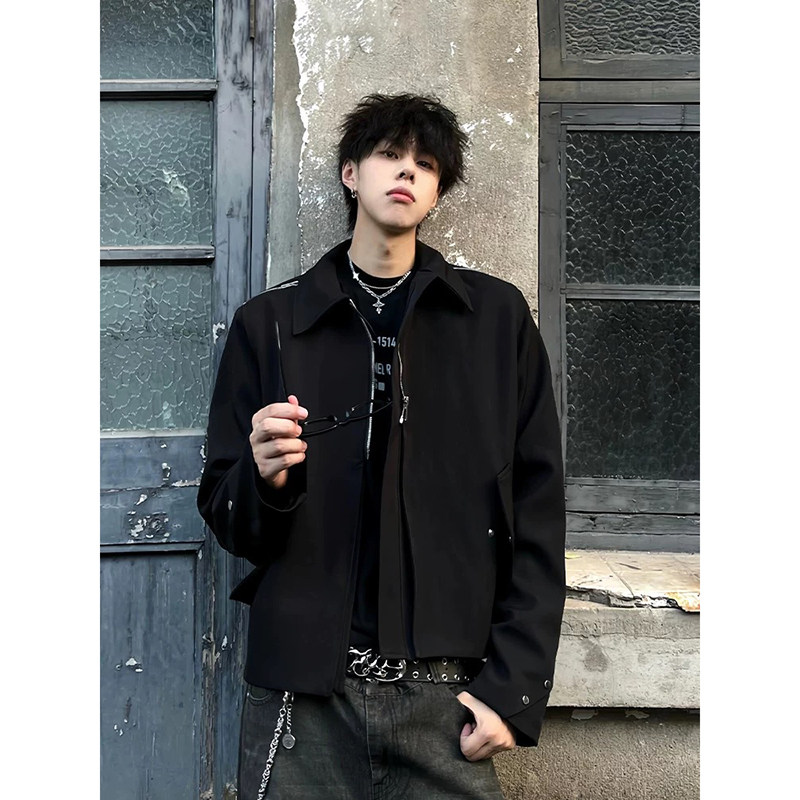 美式cleanfit垫肩短款外套男痞帅翻领正肩感夹克潮XZ04-P148,男装夹克,电商A330-1