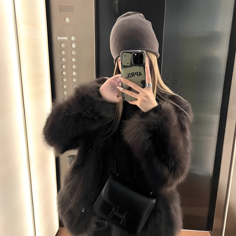 新款毛毛外套秋冬摩卡灰棕显贵短款V领加厚毛绒环保草草