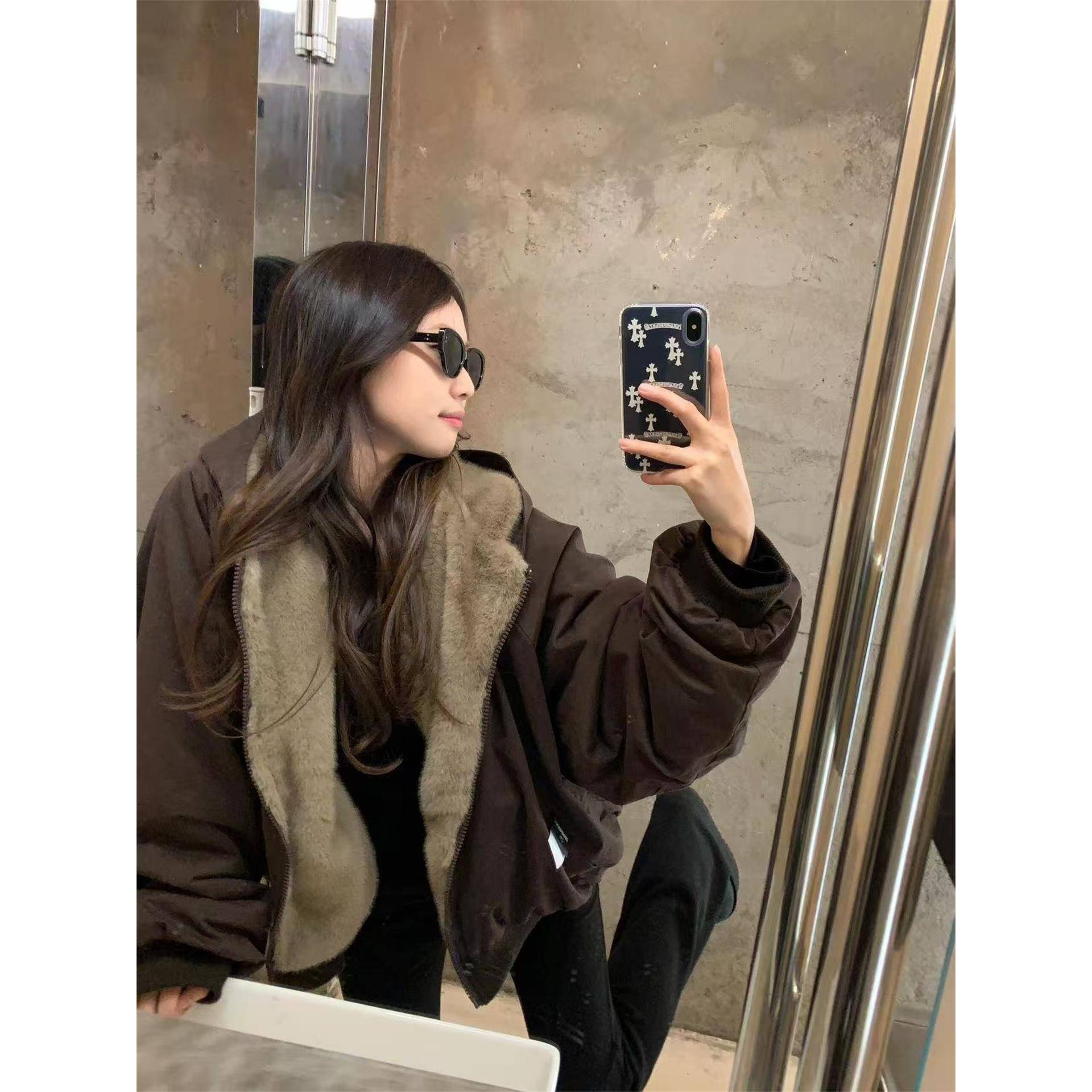 2025冬季新款座山雕棉衣棉服女毛毛双面穿宽松夹克派克服棉袄外套