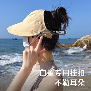 可扎高马尾帽子女夏2024新款露思遮阳防晒帽防紫外线半空顶渔夫帽