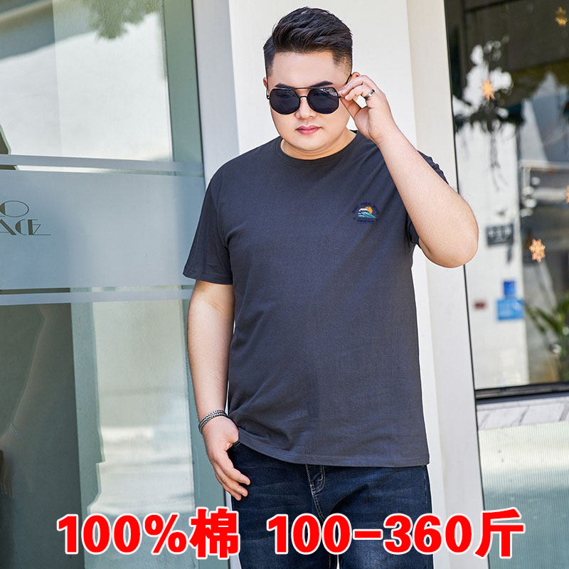 新款潮胖全棉大码圆领体恤打底衫 夏季男短袖T恤韩版宽松半袖背心