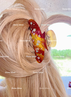 dovissilver原创设计小众焦糖色晕染星空彩钻彩绘花朵鲨鱼夹发夹