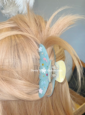 海洋海底彩绘彩钻定制彩色发夹抓夹变色小众发饰复古简约法式盘发
