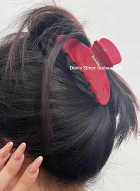 热巴同款复古显白ins樱桃红抓夹纯色醋酸鲨鱼夹简约时尚质感发夹