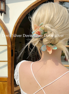 少女心动设计感法式醋酸水钻拼色蝴蝶抓夹女后脑勺超仙半扎发夹