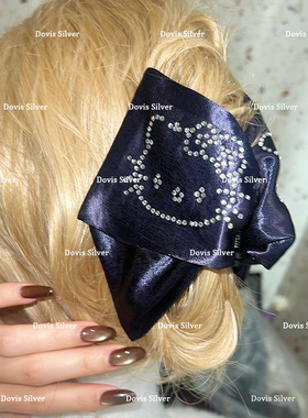 小众显白深蓝烫钻KT抓夹缎面布艺三角形发抓复古百搭缎面发饰头饰