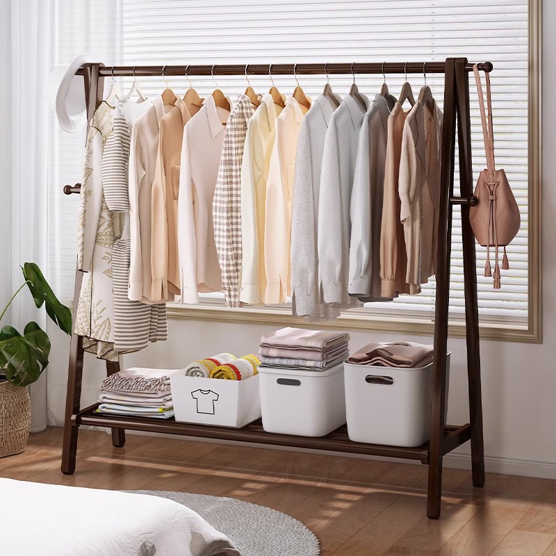 阳漫衣架落地实木卧室家用开放式挂衣架一体可折叠房间墙角简易