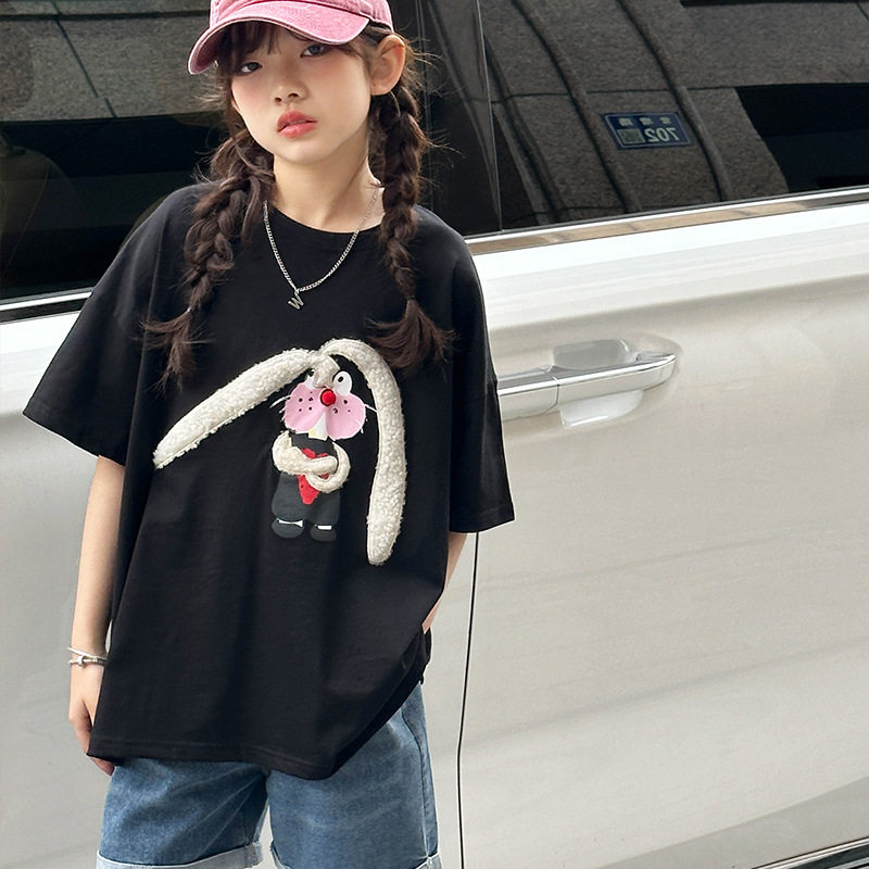 儿童t恤26新款韩系女童潮牌宽松洋气中小童立体设计时髦百搭短袖