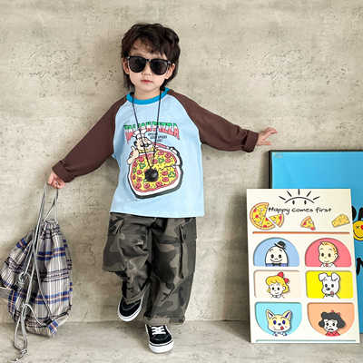 2024秋冬印花拼色T恤娇气妈洋气