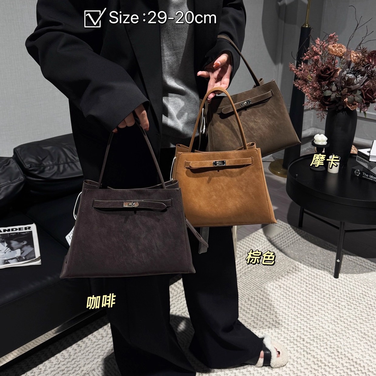 牛皮凯莉托特包女通勤腋下手提包