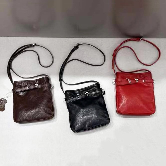 头层牛皮手机包红色真皮斜挎小包