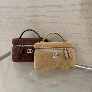 小香风磨砂皮饭盒包女高级感时尚精致手拎包麂皮链条斜挎包盒子包