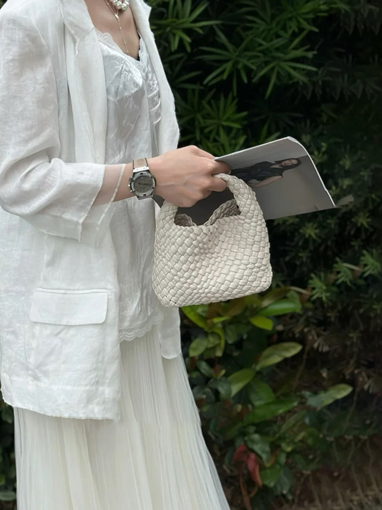 真皮手工编织包小托特包女高级感小众手提包迷你链条斜挎包水桶包