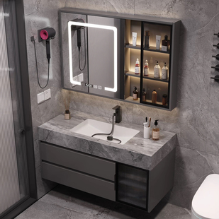 轻奢智能浴室柜卫生间家用洗漱台纳米岩石洗脸洗手盆柜组合一体