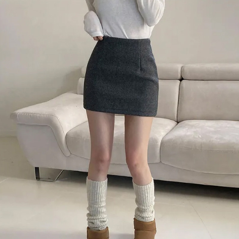 短款包臀修身显瘦毛呢半身裙