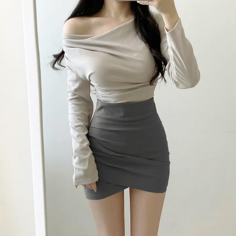 灰色短裙女夏职业包臀半身裙2023新款高腰紧身不规则性感一步包裙