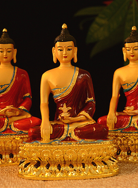 藏传用品 仿尼泊尔彩绘铜佛像 释迦牟尼佛 6寸药师佛 三宝佛