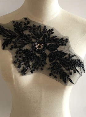 黑白色I珠绣网纱涤纶刺绣花边衣领DIY装饰缝纫单花服装辅料配件