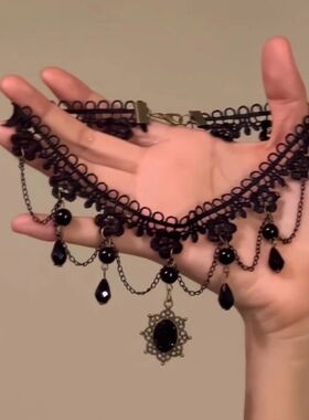 黑色蕾丝镂空花边流苏项链女颈链choker锁骨链暗黑系项圈高颜值