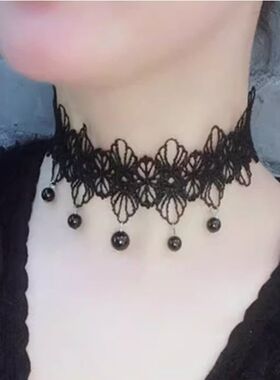黑色蕾丝简约锁骨颈饰脖子饰品颈带项链女气质锁骨链网红配饰项圈