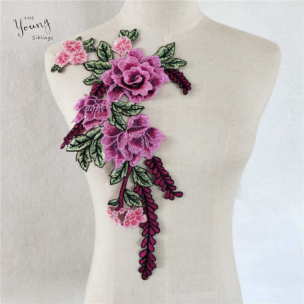 紫红色牡丹花刺绣单花衣领装饰DIY缝纫衣服配件搭配旗袍服装辅料