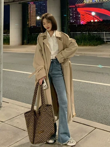 Плащ, осенняя хаки длинная куртка, подходит для подростков, средней длины, премиум класс